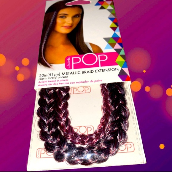 2 NEW Purple Clip-In Hair Extensions w/ 18” Color Strip & 20” Metallic Braid Duo - Picture 2 of 4